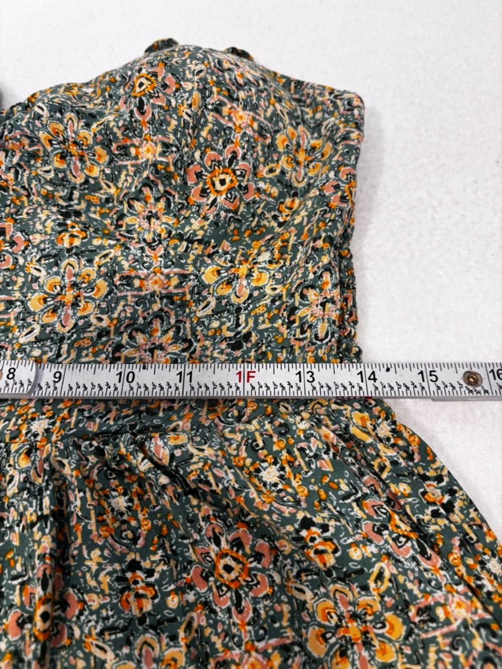 AWW Floral Wide Leg Jumpsuit Smocked Back Pockets Boho Green L - Picture 10 of 12